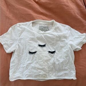 Namaste as F NAF cute White Crop Top with Eyelash Design